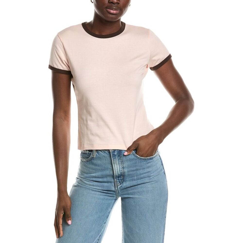 Frame Denim Womens  The Ringer Baby T Shirt, Pink